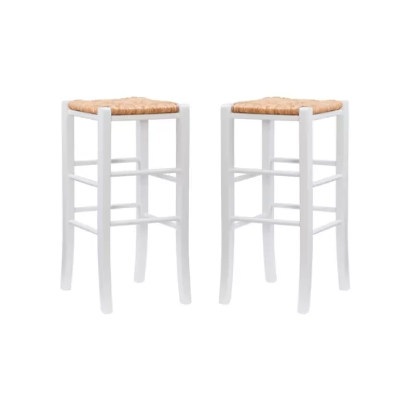 Bar Stools & Counter Height Stools-Kirkland's Home White Wood Seagrass Backless 2-Pc. Bar Stool Set Tan