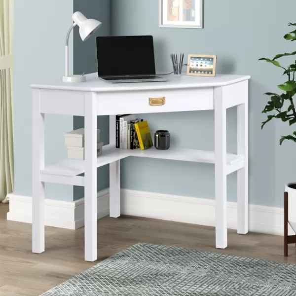 Office Furniture-Kirkland's Home White Wood Single Drawer Corner Desk