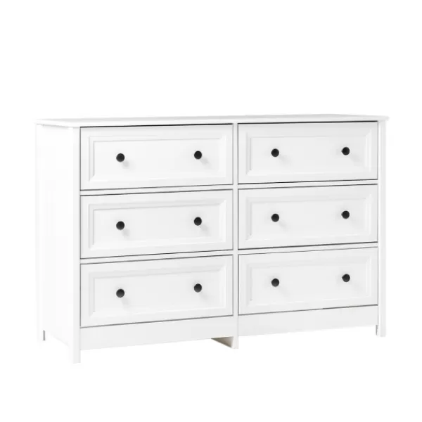 Dressers & Chests-Kirkland's Home White Wood Six Framed Drawers Dresser