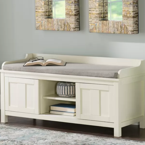 Benches & Ottomans-Kirkland's Home White Wood Upholstered Storage Bench White/Gray