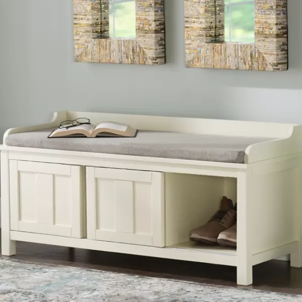 Benches & Ottomans-Kirkland's Home White Wood Upholstered Storage Bench White/Gray