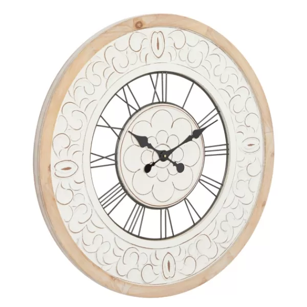 Clocks-Kirkland's Home White Wood Vintage Farmhouse Clock