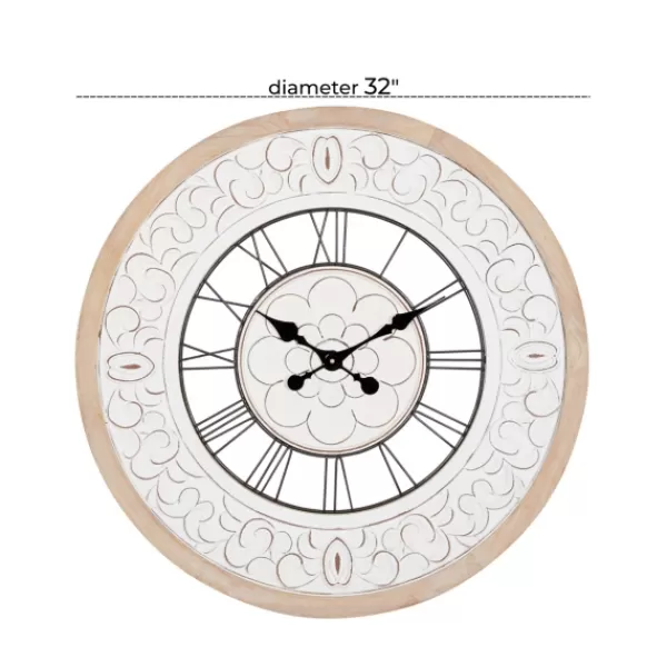 Clocks-Kirkland's Home White Wood Vintage Farmhouse Clock