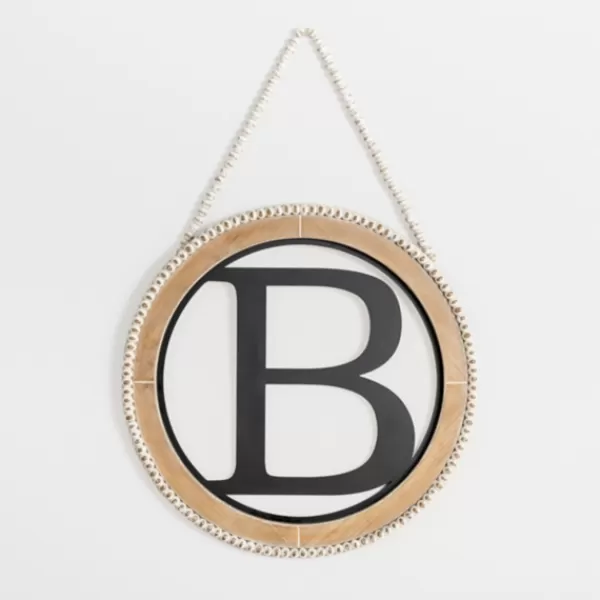 Monogram Wall Decor-Kirkland's Home Whitewash Bead Trim Monogram B Plaque Tan/Black/White