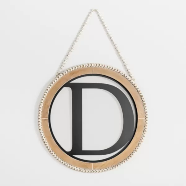 Monogram Wall Decor-Kirkland's Home Whitewash Bead Trim Monogram D Plaque Tan/Black/White