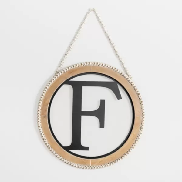 Monogram Wall Decor-Kirkland's Home Whitewash Bead Trim Monogram F Plaque Tan/Black/White