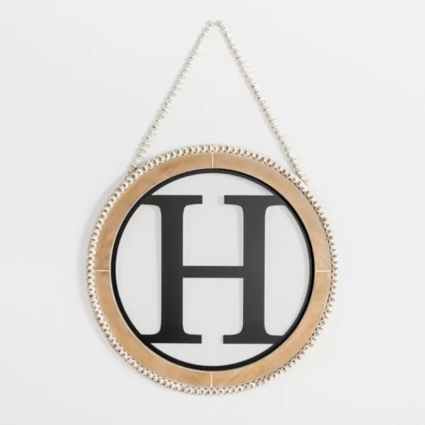 Monogram Wall Decor-Kirkland's Home Whitewash Bead Trim Monogram H Plaque Tan/Black/White