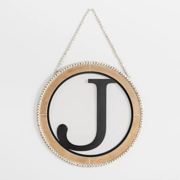 Monogram Wall Decor-Kirkland's Home Whitewash Bead Trim Monogram J Plaque Tan/Black/White