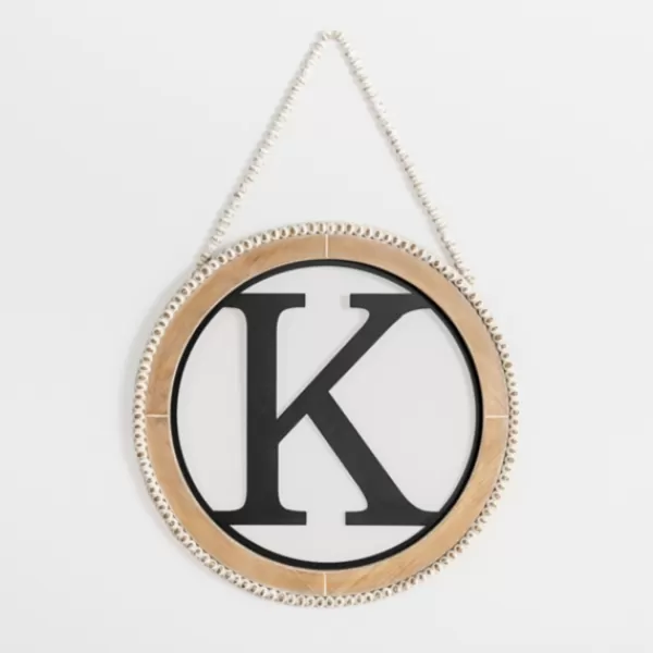 Monogram Wall Decor-Kirkland's Home Whitewash Bead Trim Monogram K Plaque Tan/Black/White