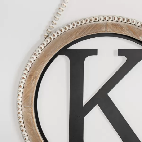 Monogram Wall Decor-Kirkland's Home Whitewash Bead Trim Monogram K Plaque Tan/Black/White