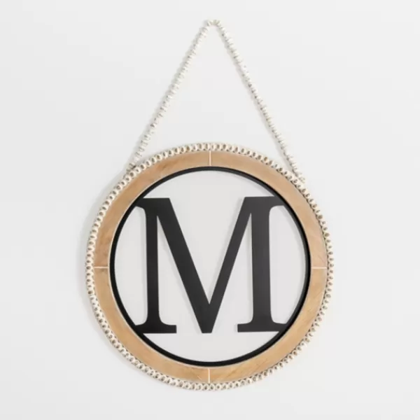 Monogram Wall Decor-Kirkland's Home Whitewash Bead Trim Monogram M Plaque Tan/Black/White