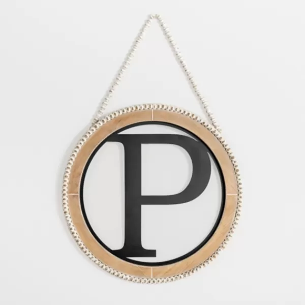 Monogram Wall Decor-Kirkland's Home Whitewash Bead Trim Monogram P Plaque Tan/Black/White