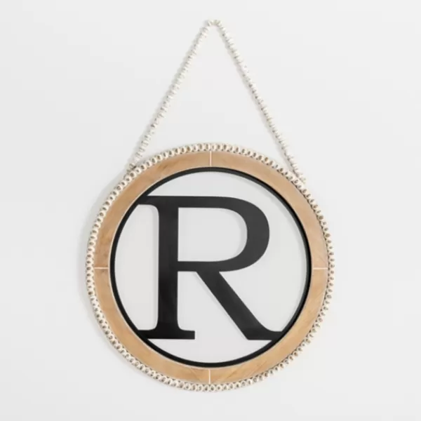 Monogram Wall Decor-Kirkland's Home Whitewash Bead Trim Monogram R Plaque Tan/Black/White