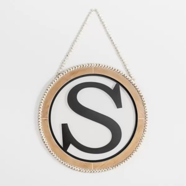 Monogram Wall Decor-Kirkland's Home Whitewash Bead Trim Monogram S Plaque Tan/Black/White