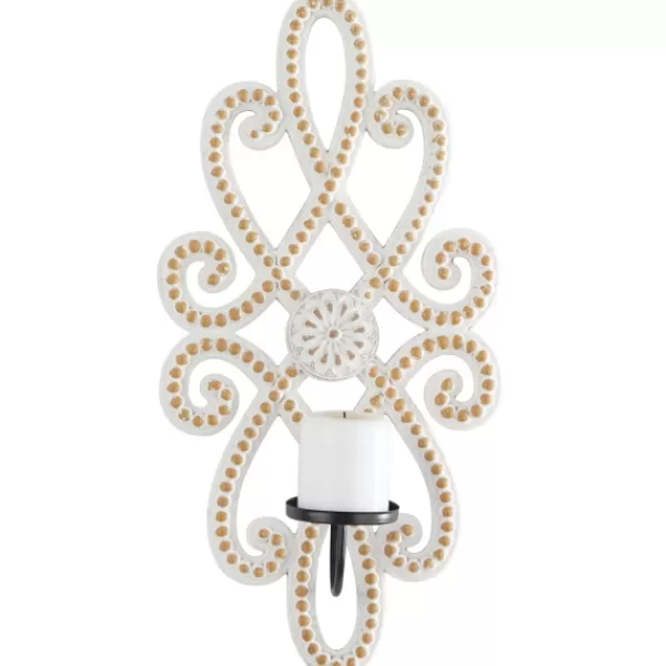 Sconces-Kirkland's Home Whitewash Beaded Scroll Sconce