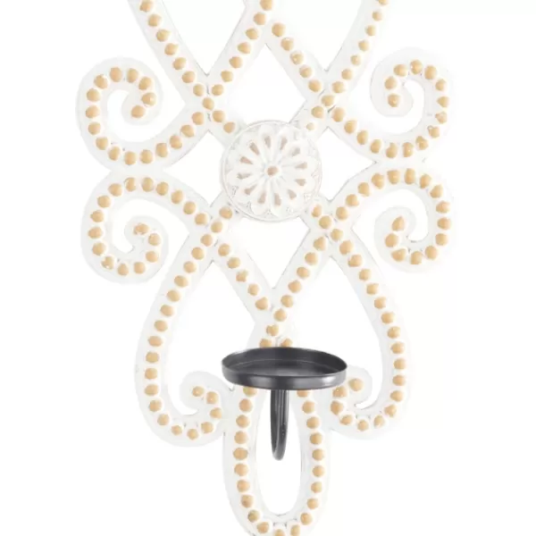 Sconces-Kirkland's Home Whitewash Beaded Scroll Sconce