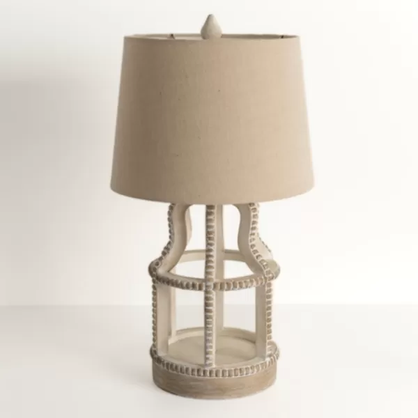 Table Lamps-Kirkland's Home Whitewash Open Beaded Table Lamp Tan