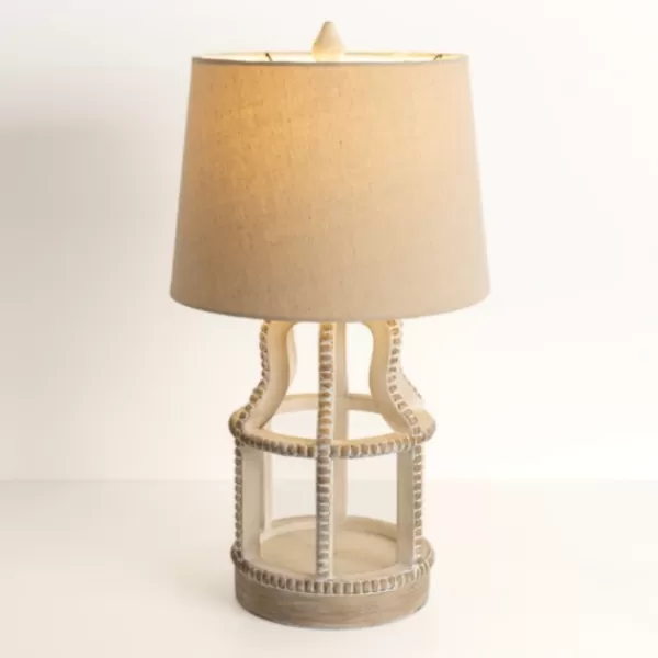 Table Lamps-Kirkland's Home Whitewash Open Beaded Table Lamp Tan