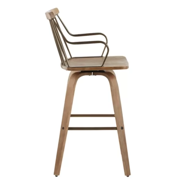 Bar Stools & Counter Height Stools-Kirkland's Home Whitewash Poplar Wood Swivel Counter Stool Tan