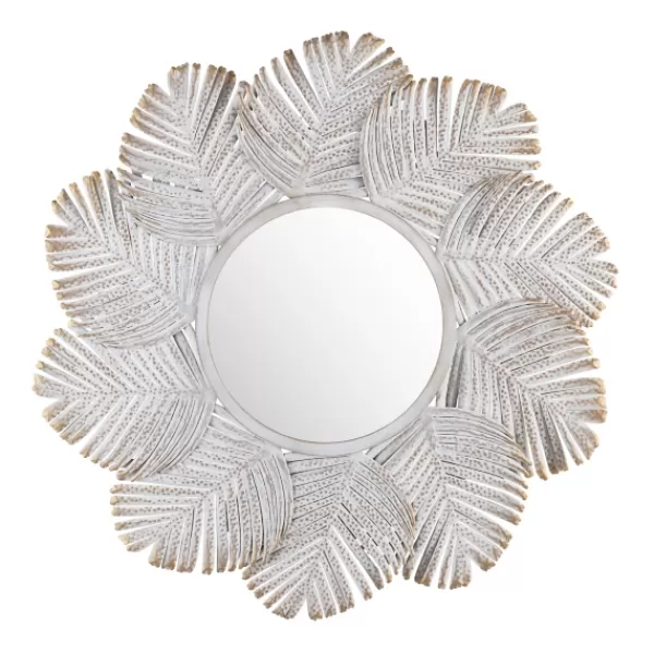 Decorative Mirrors-Kirkland's Home Whitewash Round Palm Leaf Wall Mirror