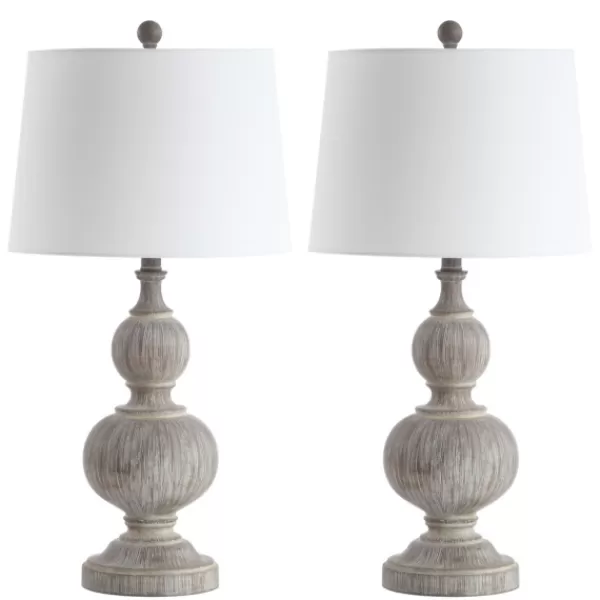 Table Lamps-Kirkland's Home Whitewashed Brown Carved 2-Pc. Table Lamp Set Ivory