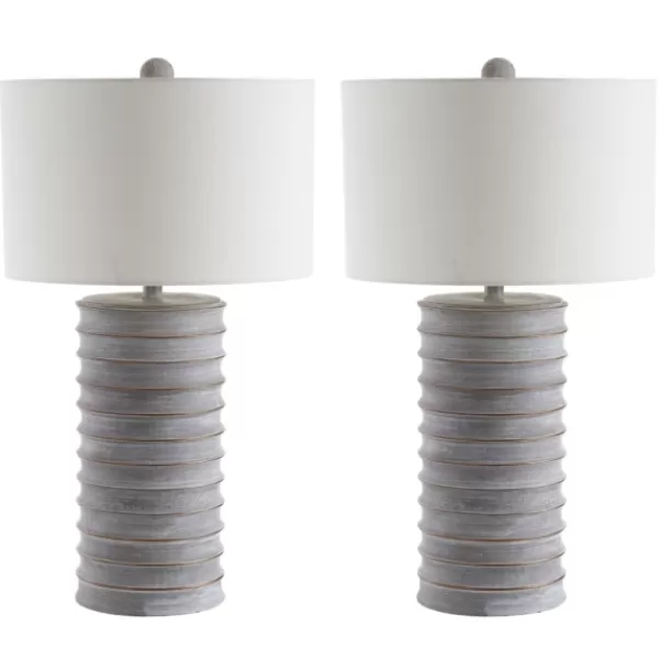 Table Lamps-Kirkland's Home Whitewashed Gray Resin Ridges 2-Pc. Table Lamp Set Ivory