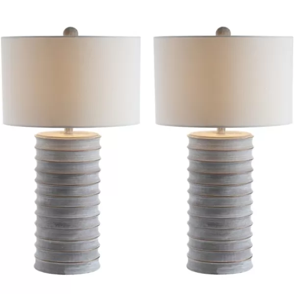 Table Lamps-Kirkland's Home Whitewashed Gray Resin Ridges 2-Pc. Table Lamp Set Ivory