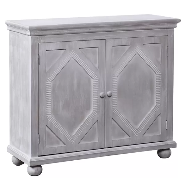 Cabinets & Sideboards-Kirkland's Home Whitewashed Gray Wood Hexagonal Door Cabinet White/Gray