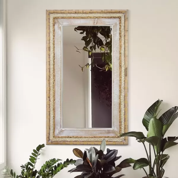 Decorative Mirrors-Kirkland's Home Whitewashed Hand Woven Rattan Mirror