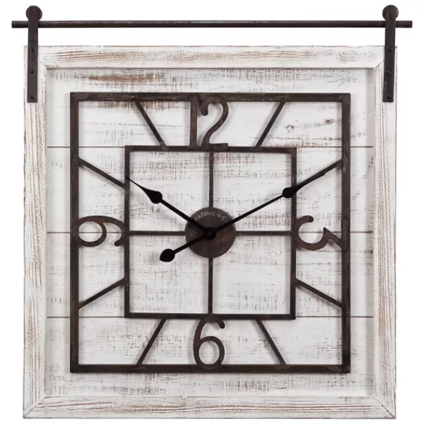 Clocks-Kirkland's Home Whitewashed Sliding Barn Door Wall Clock