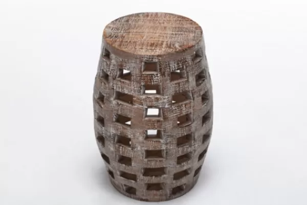 Accent & End Tables-Kirkland's Home Whitewashed Wood Barrel Patterned Side Table Brown