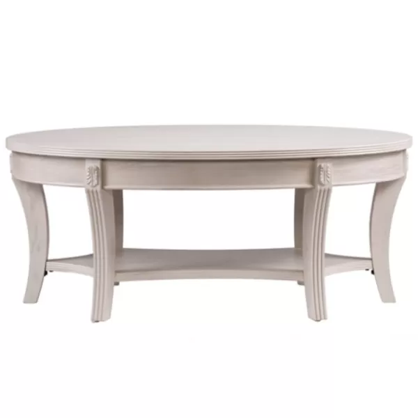 Coffee Tables-Kirkland's Home Whitewashed Wood Oval Coffee Table With Shelf