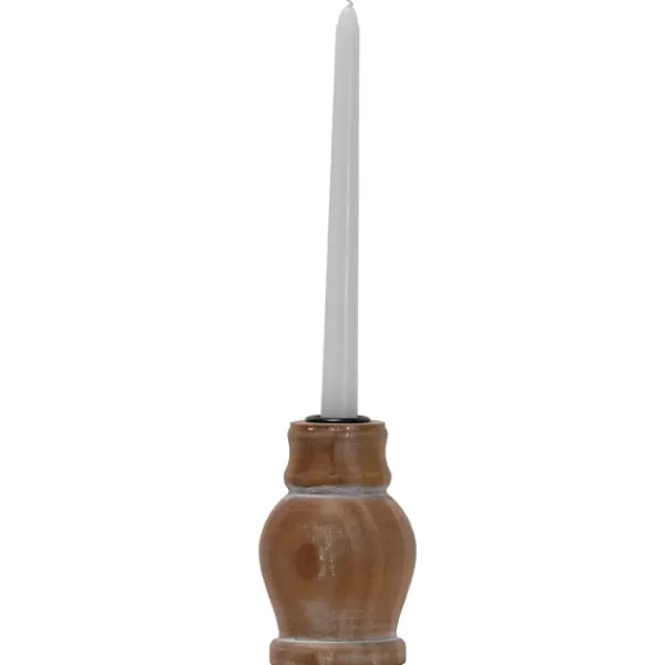 Candle Holders-Kirkland's Home Whitewashed Wood Taper Candle Holder, 5 In. Tan/Brown