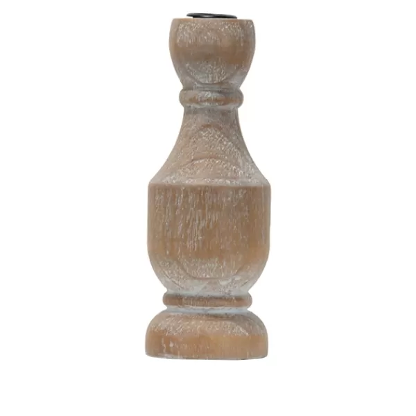 Candle Holders-Kirkland's Home Whitewashed Wood Taper Candle Holder, 9 In. Tan/Brown