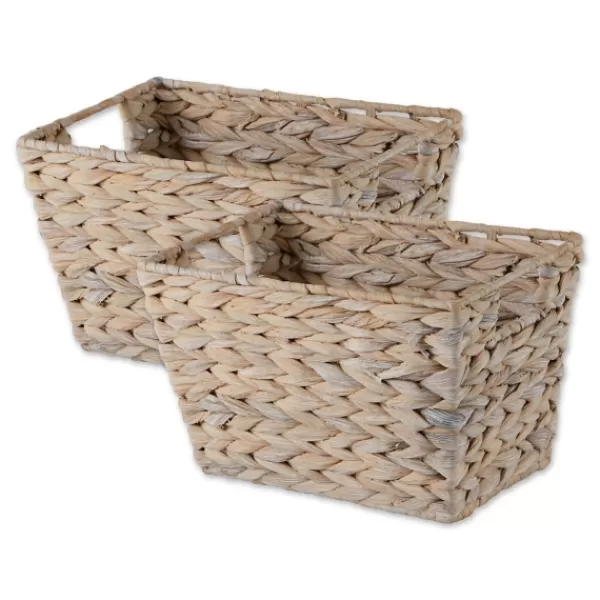 Baskets & Boxes-Kirkland's Home Whitewashed Woven Water Hyacinth Baskets, Set Of 2 White/Tan