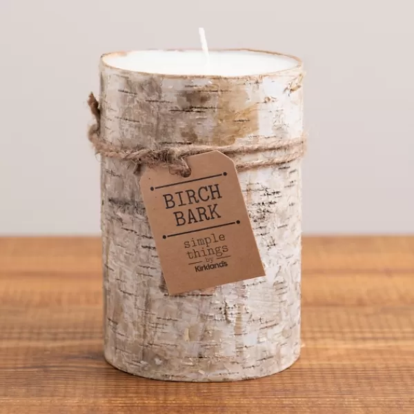 Candles-Kirkland's Home Wide Birch Bark Pillar Candle, 6 In. Tan