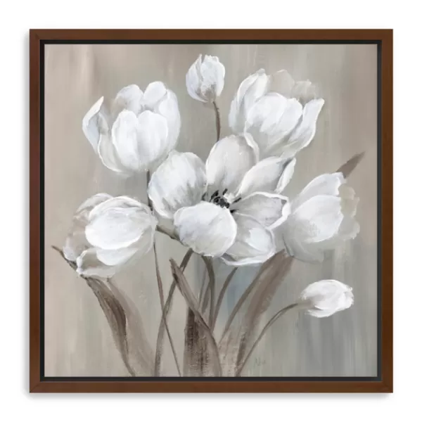 Framed Art-Kirkland's Home Wild Anemone Framed Canvas Art Print White/Gray/Tan