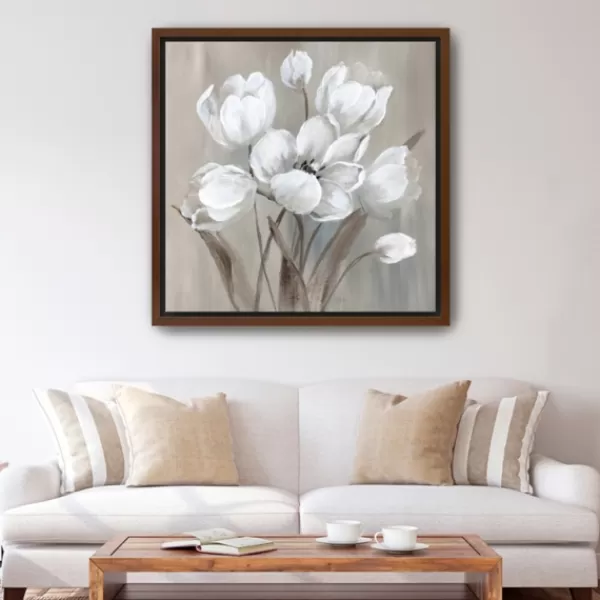 Framed Art-Kirkland's Home Wild Anemone Framed Canvas Art Print White/Gray/Tan