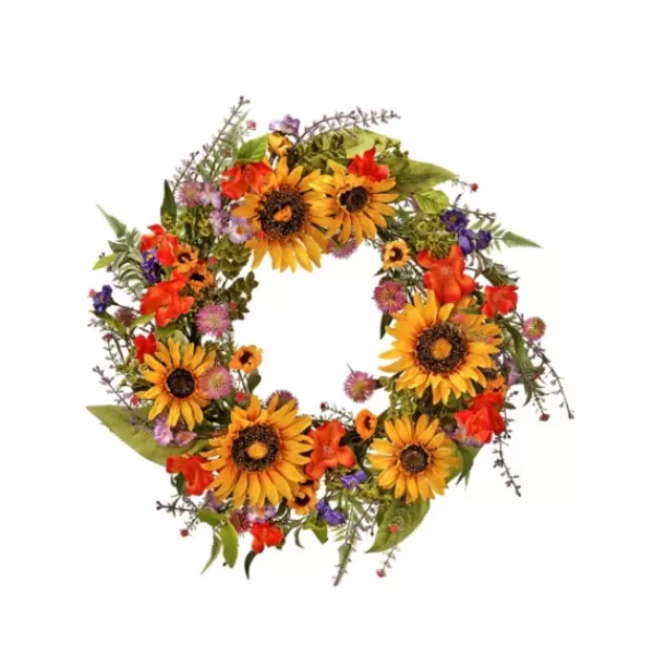 Wreaths-Kirkland's Home Wild Garden Sunflower Mix Wreath Green/Yellow/Orange/Purple