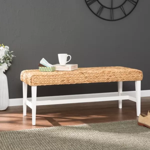 Benches & Ottomans-Kirkland's Home Wiley Woven Hyacinth Bench With White Base Tan/White