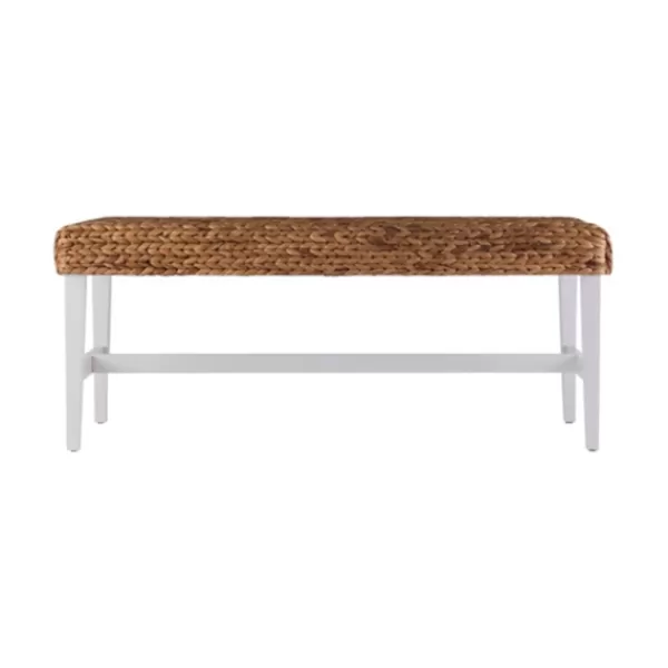 Benches & Ottomans-Kirkland's Home Wiley Woven Hyacinth Bench With White Base Tan/White