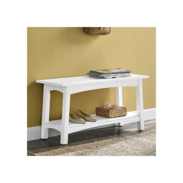 Benches & Ottomans-Kirkland's Home Willis Wooden Lower Shelf Bench White