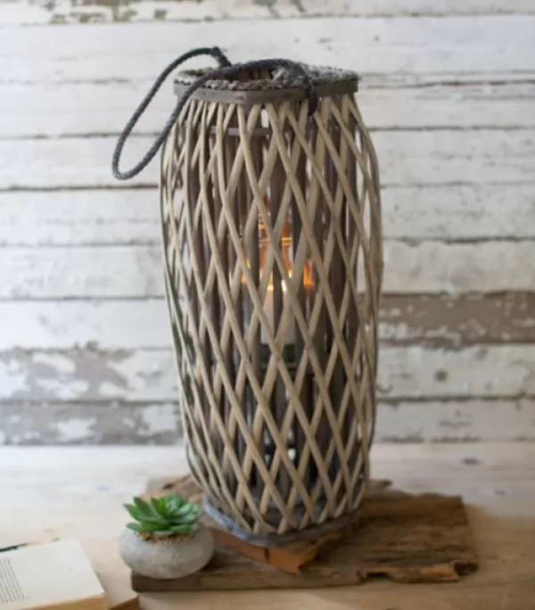 Lanterns-Kirkland's Home Willow Woven Oval Lantern, 23 In. Gray