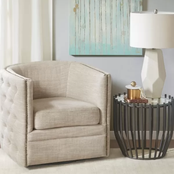 Accent Chairs-Kirkland's Home Wilson Tufted Cream Swivel Accent Chair White