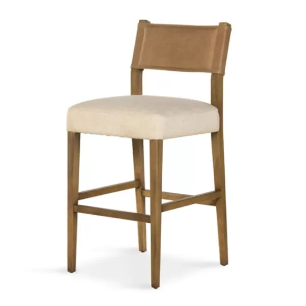 Bar Stools & Counter Height Stools-Kirkland's Home Winchester Tan Upholstered Wood Bar Stool Tan/Brown