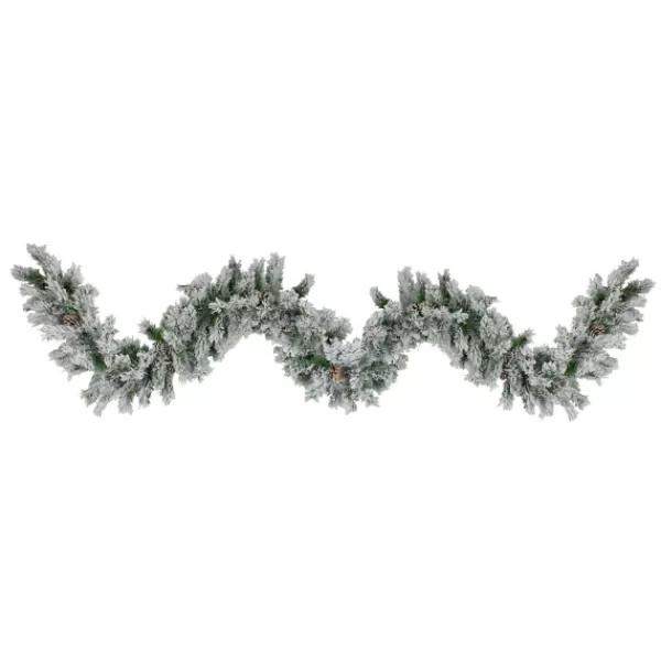 Arrangements & Greenery-Kirkland's Home Wintergreen Flocked Pinecone Garland, 108 In. Green/White