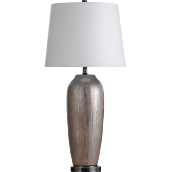 Table Lamps-Kirkland's Home Wire-Brushed Silver And Brown Column Table Lamp White