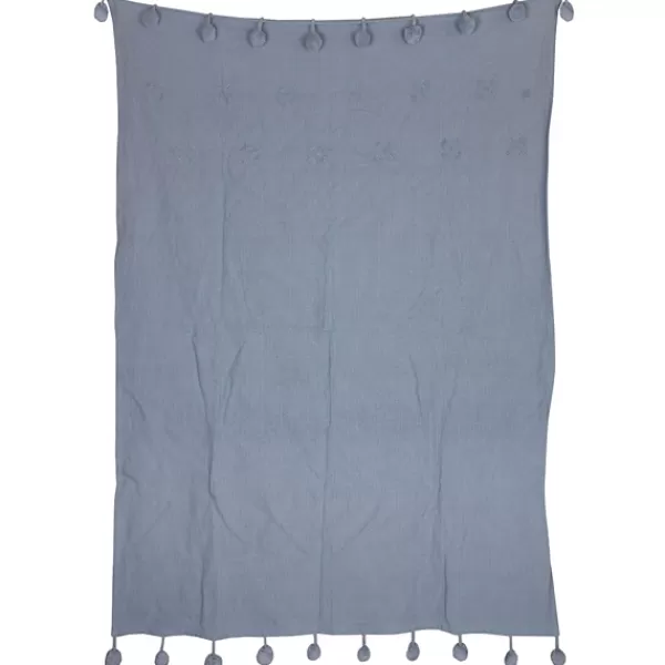 Blankets & Throws-Kirkland's Home With Pom Poms Throw Blanket Blue