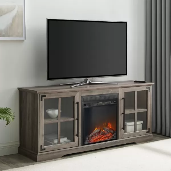 Tv Stands & Media Consoles-Kirkland's Home Wood 2-Door Led Fireplace Cabinet Gray