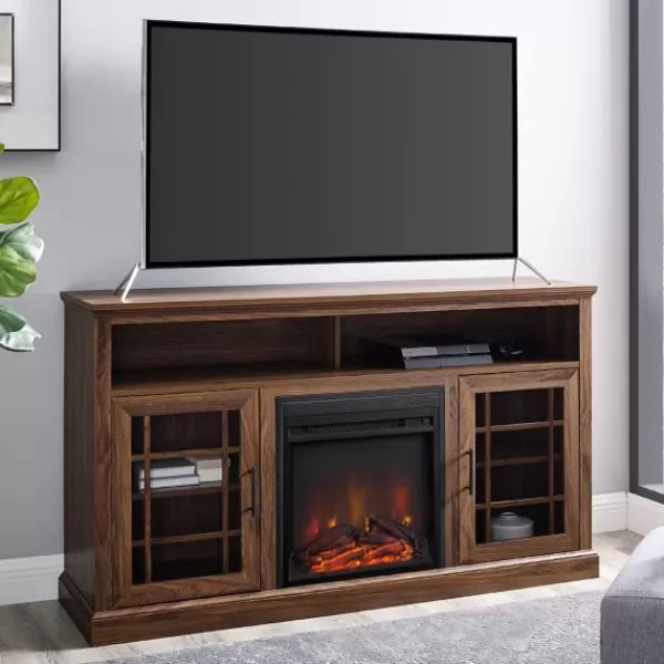 Tv Stands & Media Consoles-Kirkland's Home Wood 2-Door Led Fireplace Cabinet Brown